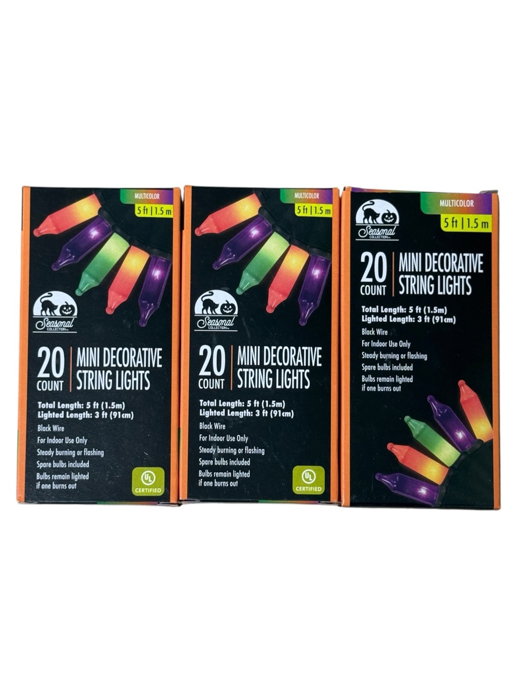 Set of 3 Multicolored 20ct Halloween 5ft Strand Mini Lights NWT